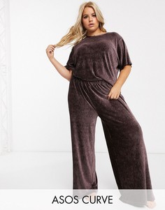 Плиссированные бархатные брюки и футболка для дома ASOS DESIGN Curve-Красный