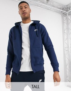 Худи темно-синего цвета на молнии Nike Tall Club-Темно-синий