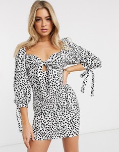 Облегающее платье мини с пышными рукавами и бантом ASOS DESIGN-Мульти