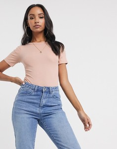 Нюдовое боди-футболка скинни в рубчик ASOS DESIGN-Бежевый