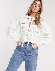 Кардиган с объемными рукавами и пуговицами ASOS DESIGN-Кремовый