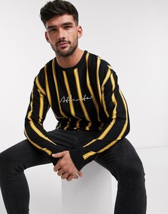 Черная футболка в полоску с вышивкой New Look-Черный