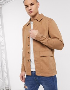 Коричневая рубашка с двумя карманами Topman-Красный