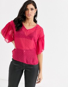 Блузка с оборками и V-образным вырезом Closet-Розовый