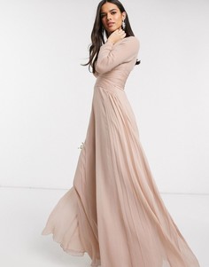 Платье макси с присборенной талией и длинными рукавами ASOS DESIGN Bridesmaid-Мульти
