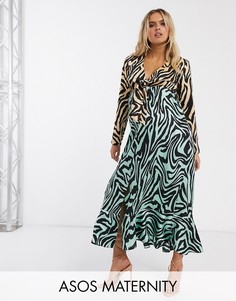 Платье макси с комбинированным звериным принтом ASOS DESIGN Maternity-Мульти