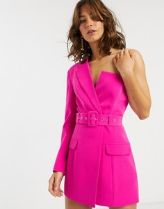 Асимметричный длинный пиджак с поясом ASOS DESIGN-Розовый