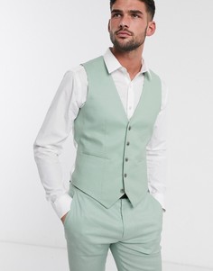 Зеленый супероблегающий жилет из эластичного хлопка и льна ASOS DESIGN wedding