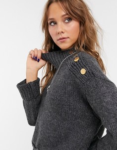 Серый джемпер с пуговицами на плече Topshop