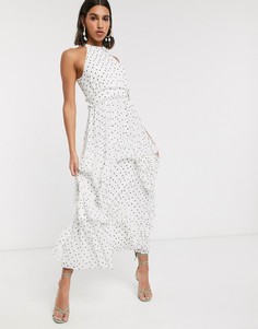 Платье макси в горошек с рюшами ASOS DESIGN-Мульти