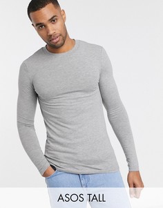 Серый обтягивающий лонгслив с круглым вырезом ASOS DESIGN Tall