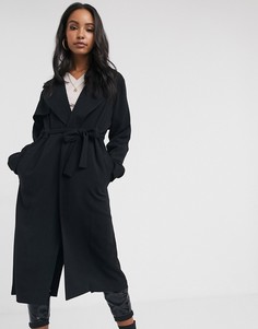 Черное легкое пальто с каскадной драпировкой ASOS DESIGN-Черный