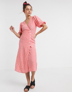 Платье миди с короткими рукавами и цветочным принтом Faithfull-Розовый