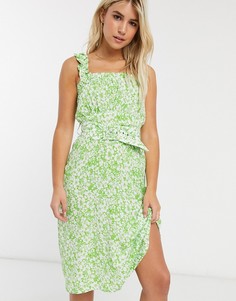 Платье миди с цветочным принтом и поясом Faithfull-Зеленый
