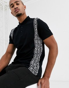 Поло с принтом в стиле барокко на вставках ASOS DESIGN-Черный