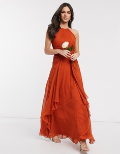 Платье-сарафан макси с заниженной талией и сборками на лифе ASOS DESIGN Bridesmaid-Оранжевый