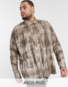 Oversized-рубашка с мраморным принтом и рукавами "летучая мышь" ASOS DESIGN Plus-Коричневый