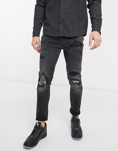 Черные джинсы скинни из органического хлопка с рваной отделкой Topman-Черный
