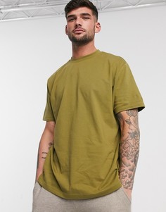 Свободная футболка цвета хаки из органического хлопка с круглым вырезом ASOS DESIGN-Зеленый