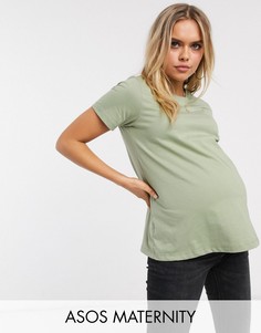 Футболка из органического хлопка цвета хаки с круглым вырезом ASOS DESIGN Maternity-Зеленый