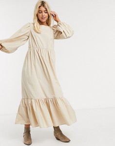 Светло-бежевое хлопковое платье макси с пышными рукавами ASOS DESIGN-Бежевый