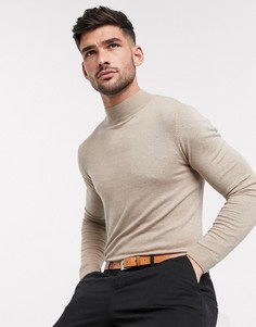 Светло-коричневый хлопковый джемпер с высоким воротом ASOS DESIGN