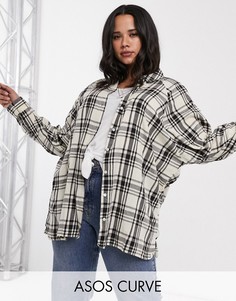 Рубашка бойфренда в клетку с длинными рукавами ASOS DESIGN Curve-Мульти