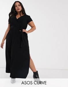 Черное платье макси с запахом и поясом ASOS DESIGN Curve-Черный