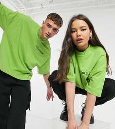Зеленая oversized-футболка унисекс с черным принтом COLLUSION-Зеленый