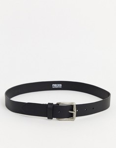 Pieces leather buckle belt in black-Черный