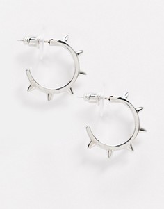 Серебристые серьги-кольца с шипами DesignB London-Серебряный