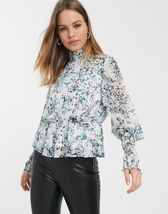Белая блузка с баской и цветочным принтом Vero Moda-Белый