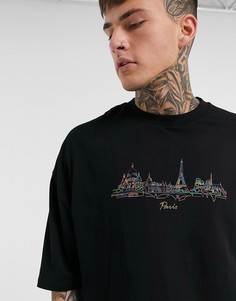 Свободная футболка с принтом ASOS DESIGN-Черный