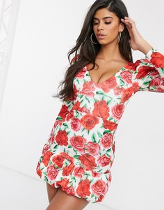 Облегающее платье мини с длинными рукавами ASOS DESIGN-Мульти