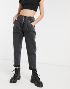 Черные брюки свободного кроя с пряжками Bershka-Черный
