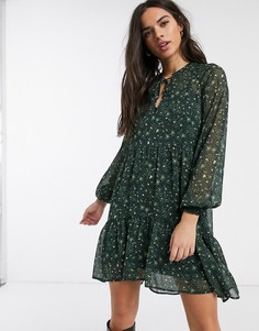 Зеленое свободное платье с цветочным принтом Stradivarius-Мульти