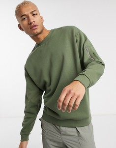 Oversized-свитшот цвета хаки с карманом MA1 на рукаве ASOS DESIGN-Зеленый