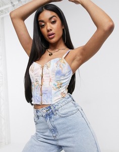 Корсетный топ на косточках по бокам с принтом ASOS DESIGN-Синий