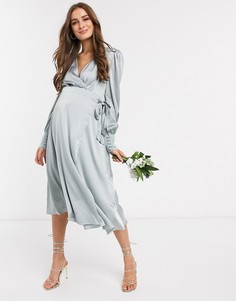 Зеленое платье миди с запахом и длинными рукавами TFNC Maternity-Зеленый