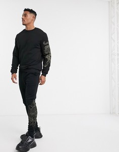 Трикотажная олимпийка от комплекта с вышивкой тигра ASOS DESIGN-Черный