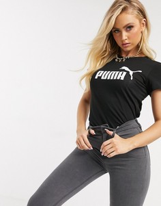 Белая футболка с логотипом Puma Essentials-Черный