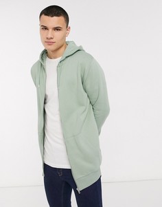 Зеленый длинный худи на молнии ASOS DESIGN