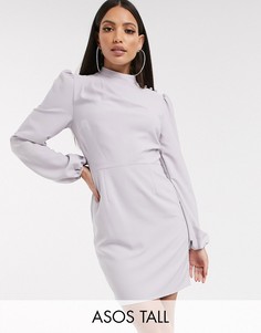 Серое платье мини с длинными рукавами и высоким воротником ASOS DESIGN Tall-Серый