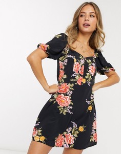 Черное чайное платье мини с вырезом сердечком Miss Selfridge-Черный