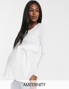 Белый топ в рубчик с поясом на талии Mamalicious Maternity Mama.Licious
