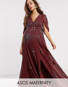 Платье макси с пайетками и цветами из бусин ASOS DESIGN Maternity-Красный