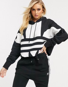Худи черного цвета короткого кроя с большим трилистником adidas Originals-Черный