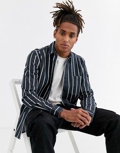 Темно-синяя рубашка в полоску Topman-Темно-синий