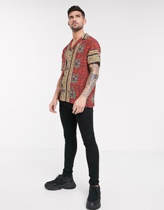 Красная рубашка с отложным воротником и цветочным принтом Topman-Красный