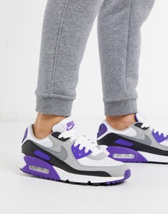 Белые кроссовки с фиолетовыми вставками Nike Air Max 90-Фиолетовый